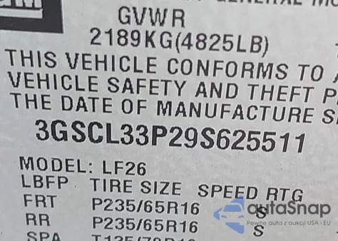2009 Saturn Vue 4-Cyl Xe z USA, uszkodzony, nr VIN 3GSCL33P29S625511